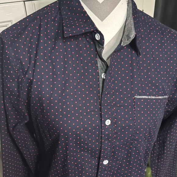 Men's Navy Blue Pattern Button-down Shirt by PD&C Size Medium - Picture 2 of 12